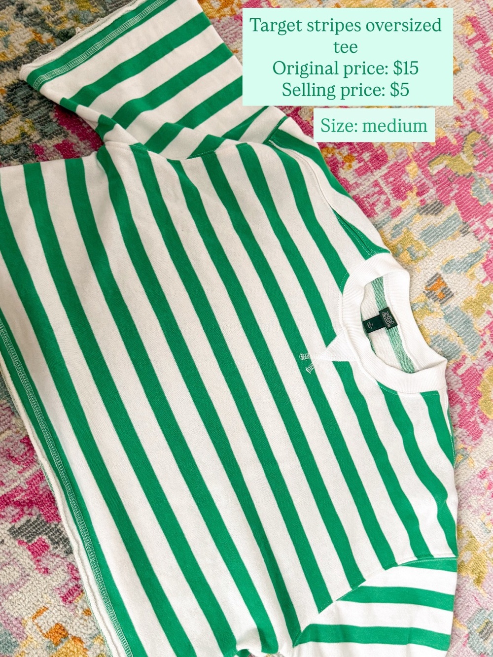 wild fable Green and White Striped Oversized Tee